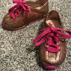 Mini Melissa love gel sparkle glitter lace up hot pink sz 6 girl shoes sneakers